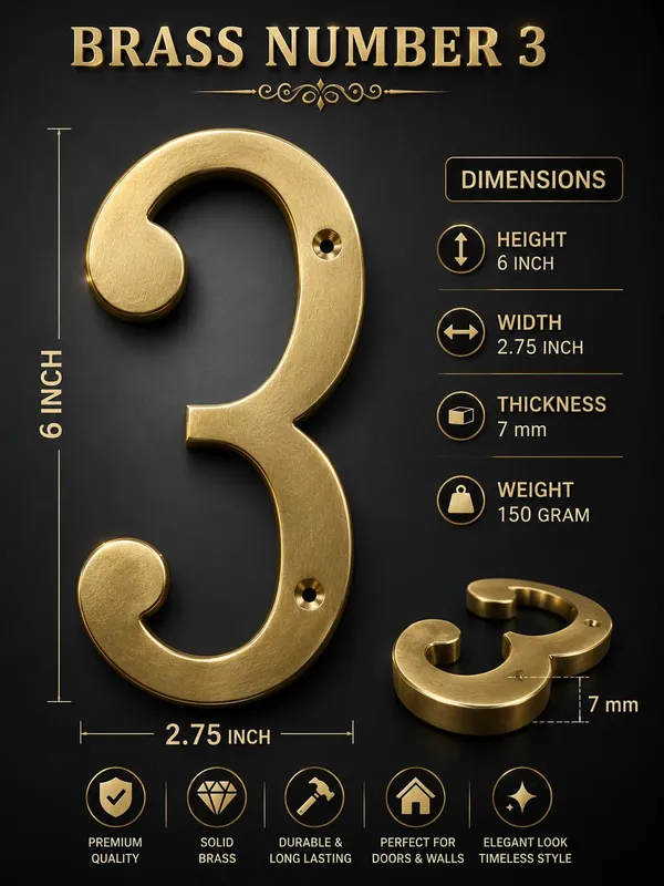 6_Inch_Brass_Number_3_With_Screw_Heavy_Duty_House_Address_Number_Premium_Gold_Finish_Door_Gate_Number_Rust_Resistant_Metal_Number_Plate_For_Home_Office_Hotel_Shop