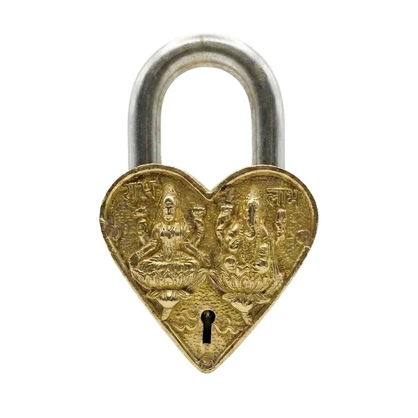 Brass_Ganesh_And_Lakshmi_Heart_Padlock_With_Keys
