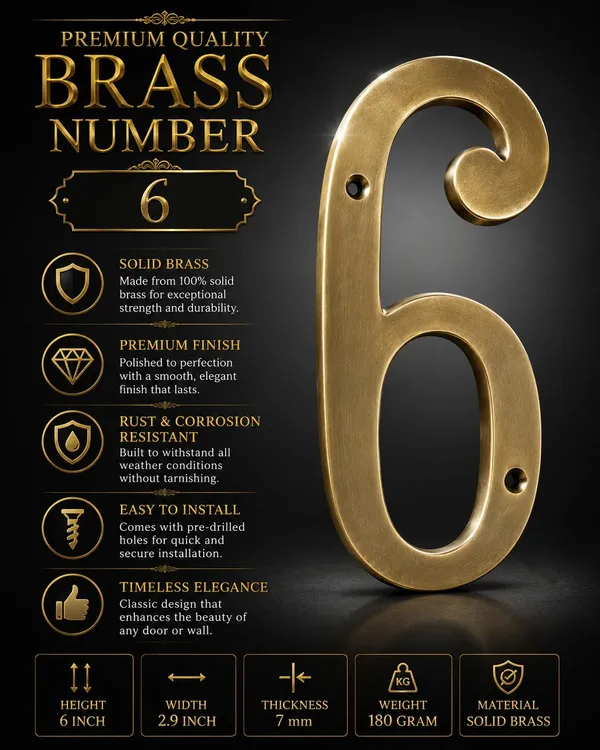 6_Inch_Brass_Number_6_With_Screws_Premium_Golden_Finish_Metal_House_Number_Sign_Wall_Mount_Door_Address_Number_For_Home_Office_Shop_Hotel_Building_Entrance