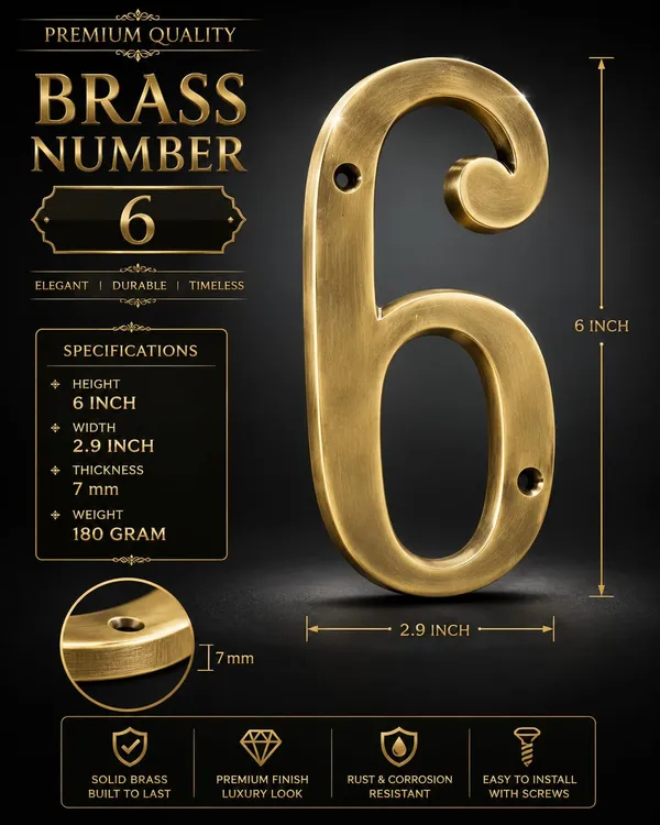 6_Inch_Brass_Number_6_With_Screws_Premium_Golden_Finish_Metal_House_Number_Sign_Wall_Mount_Door_Address_Number_For_Home_Office_Shop_Hotel_Building_Entrance