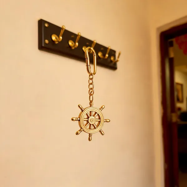 Nautical_Ship_Wheel_Keychain_Brass_Finish