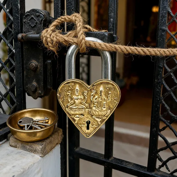 Brass_Ganesh_And_Lakshmi_Heart_Padlock_With_Keys