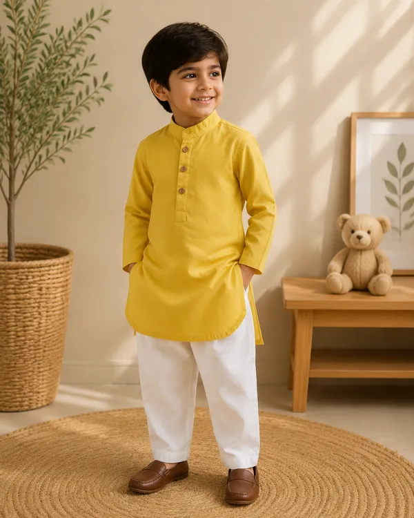 Yellow_Cotton_Traditional_Kurta_Pajama_Set_For_Boys