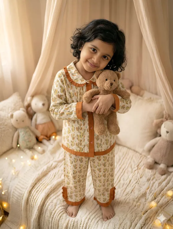 Cream_Cotton_Printed_Long_Sleeve_Night_Suit_For_Girls