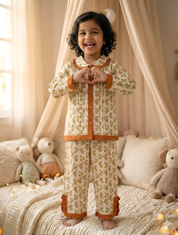 Cream_Cotton_Printed_Long_Sleeve_Night_Suit_For_Girls