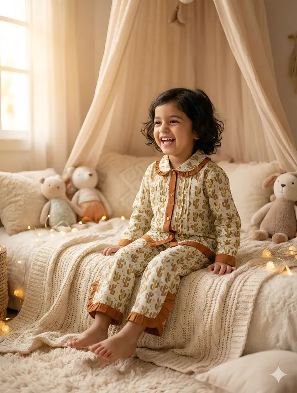 Cream_Cotton_Printed_Long_Sleeve_Night_Suit_For_Girls