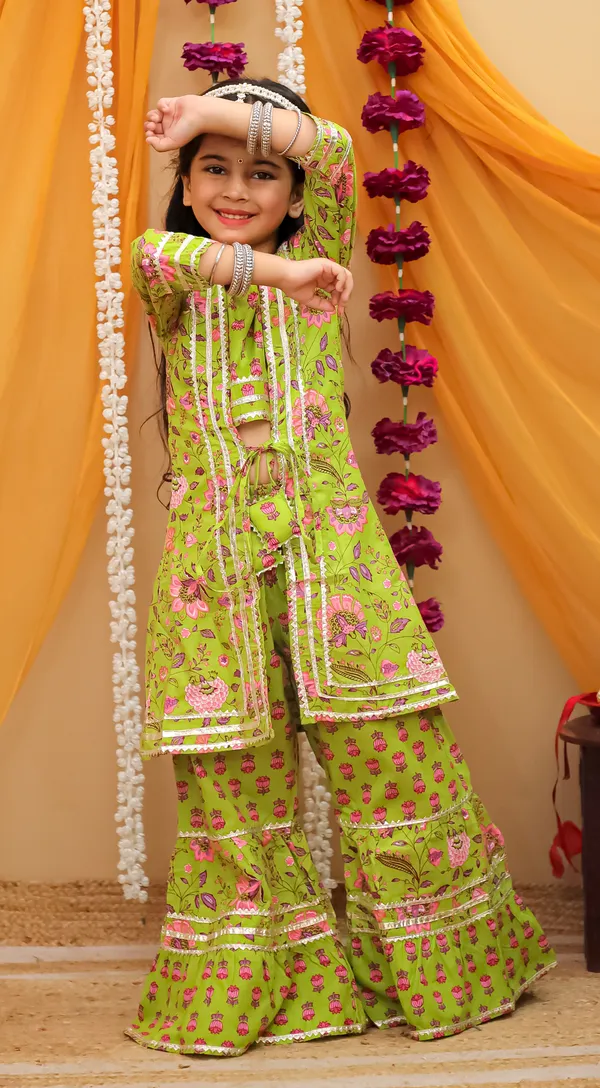 Green_Cotton_Floral_Print_Kurta_Sharara_Set_For_Girls