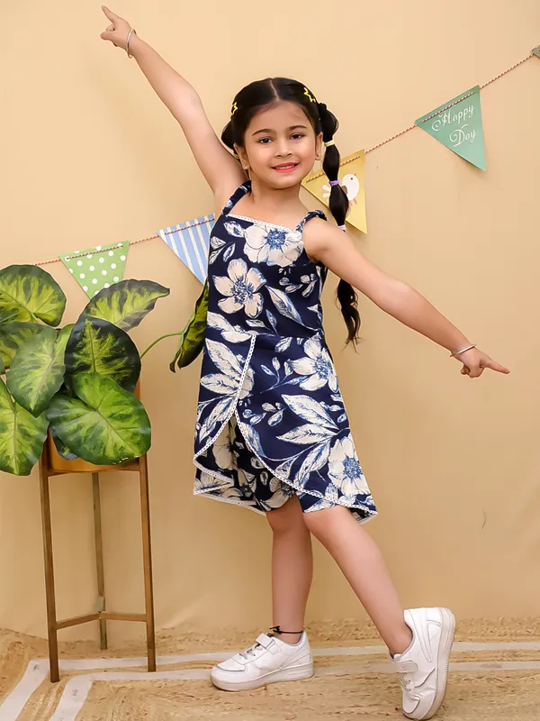 Navy_Blue_Cotton_Floral_Print_Sleeveless_Dress_For_Girls