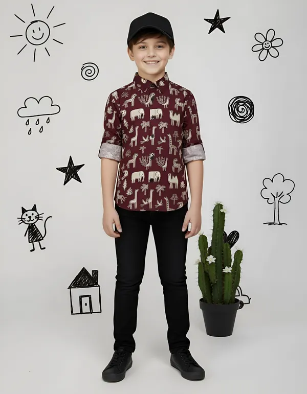 Maroon_Cotton_Regular_Fit_Printed_Shirt_For_Boys