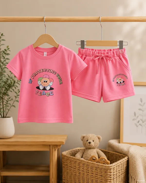 Pink_Cotton_Relaxed_Fit_T-Shirt_&_Shorts_Set_For_Girls