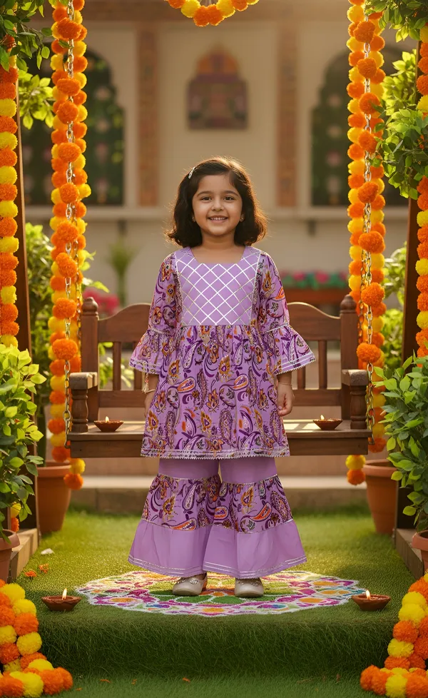 Purple_Cotton_Printed_Flared_Kurta_Sharara_Set_For_Girls