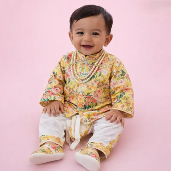 Yellow_Cotton_Straight_Fit_Kurta_Set_For_Baby_Boys