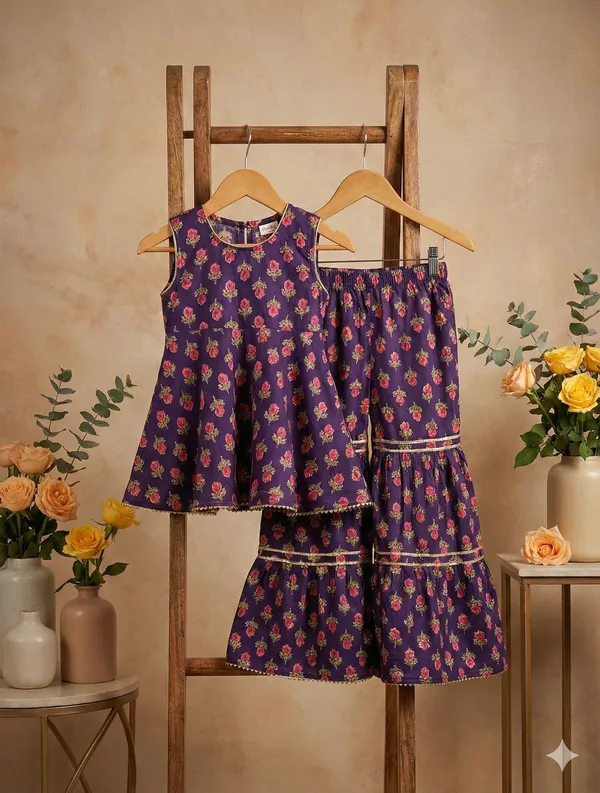 Purple_Cotton_Floral_Print_Sharara_Set_For_Girls