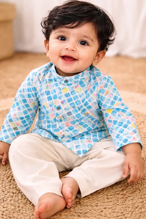 Blue_Cotton_Geometric_Print_Kurta_Set_For_Babies
