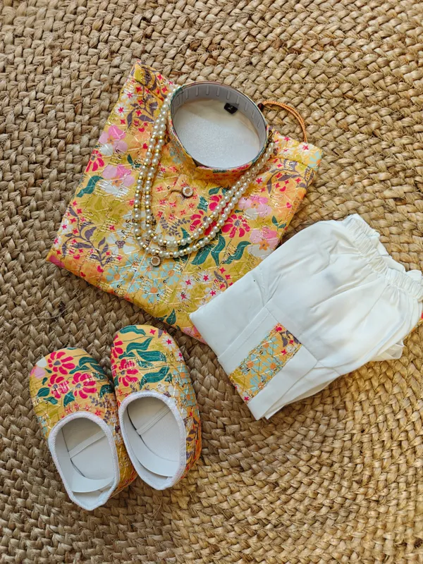 Yellow_Cotton_Straight_Fit_Kurta_Set_For_Baby_Boys