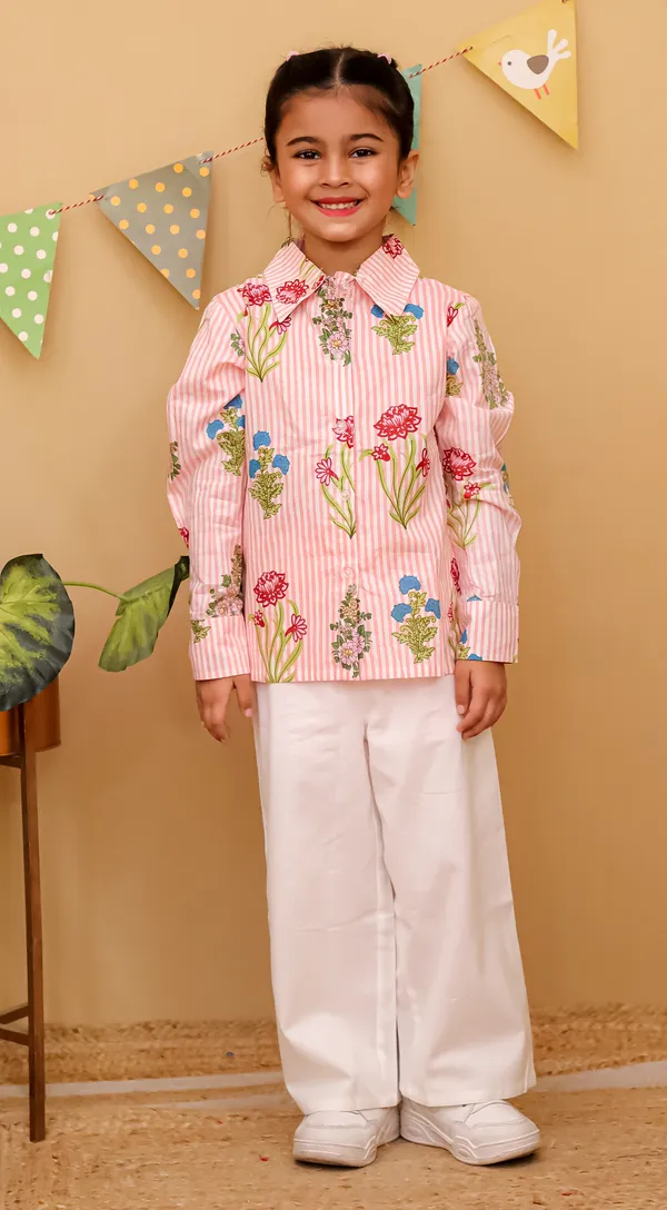 Pink_Cotton_Floral_Print_Shirt_And_Pants_Set_For_Girls