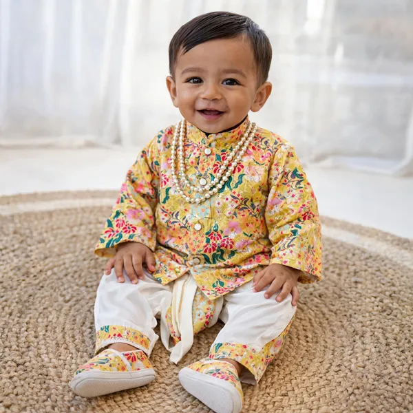 Yellow_Cotton_Straight_Fit_Kurta_Set_For_Baby_Boys