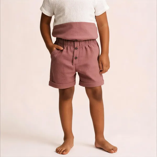 White_&_Mauve_Cotton_Relaxed_Fit_Top_&_Shorts_Set_For_Toddlers