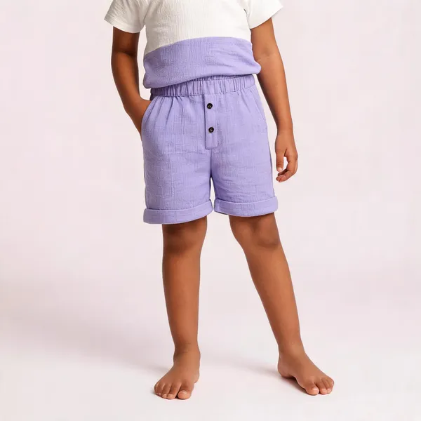 White_&_Lilac_Cotton_Relaxed_Fit_Top_&_Shorts_Set_For_Boys