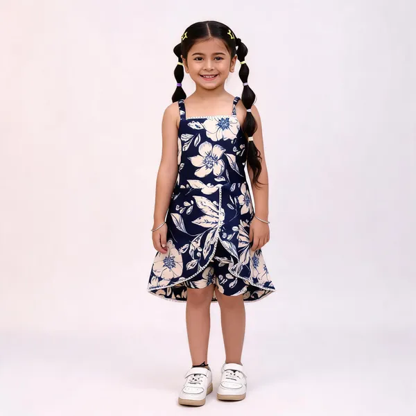 Navy_Blue_Cotton_Floral_Print_Sleeveless_Dress_For_Girls