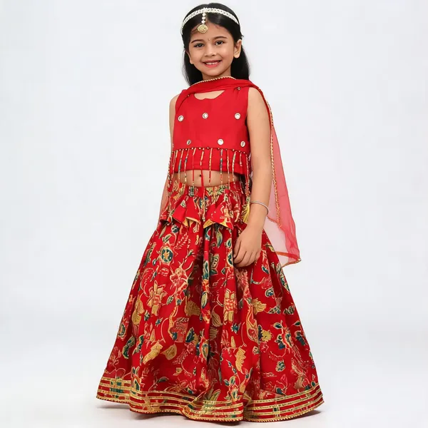 Red_Cotton_Floral_Lehenga_Choli_For_Girls
