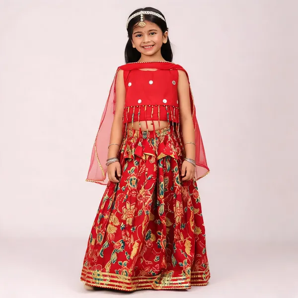 Red_Cotton_Floral_Lehenga_Choli_For_Girls