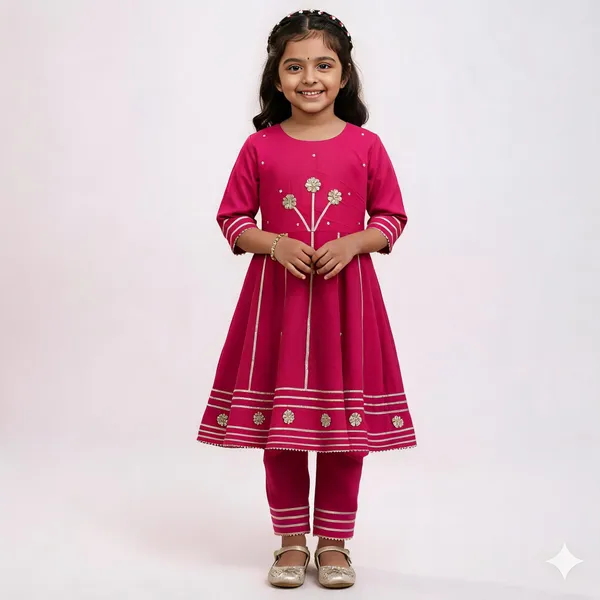 Pink_Cotton_Flared_Embellished_Anarkali_Set_For_Girls