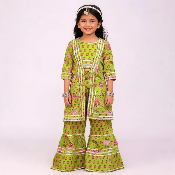 Green_Cotton_Floral_Print_Kurta_Sharara_Set_For_Girls