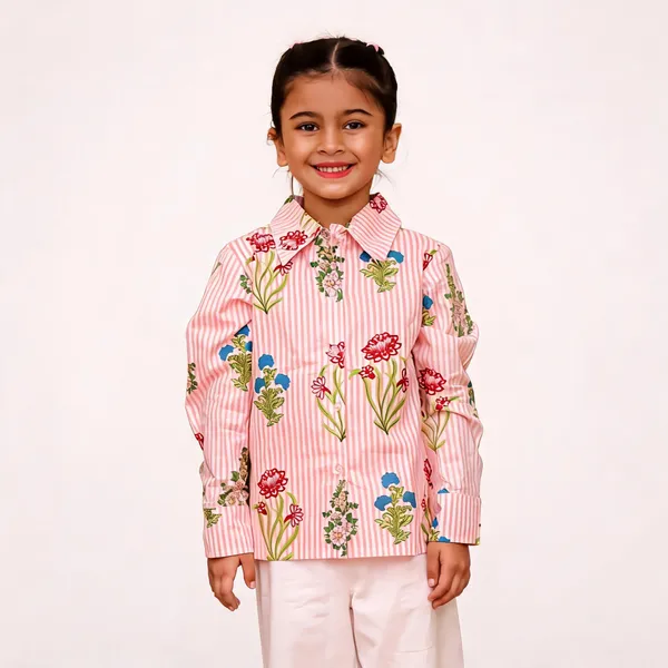 Pink_Cotton_Floral_Print_Shirt_And_Pants_Set_For_Girls