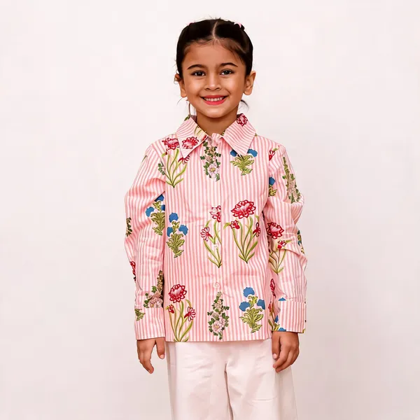 Pink_Cotton_Floral_Print_Shirt_And_Pants_Set_For_Girls