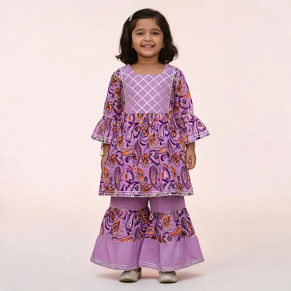 Purple_Cotton_Printed_Flared_Kurta_Sharara_Set_For_Girls