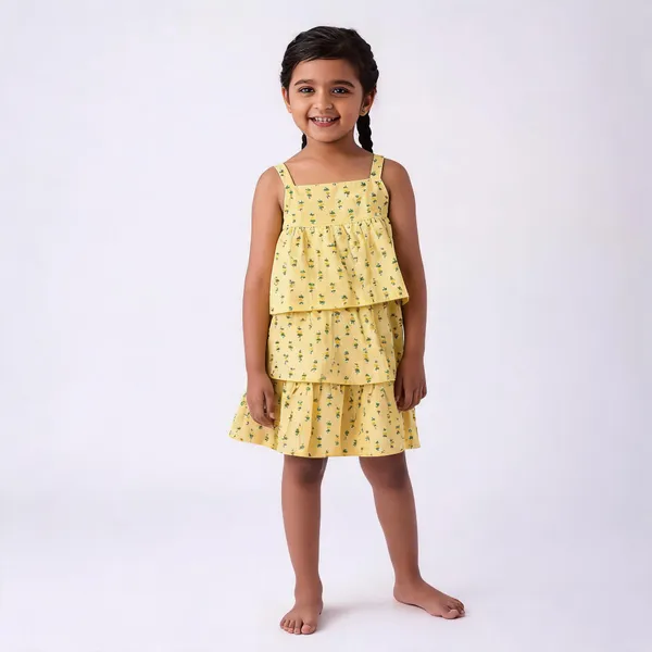 Yellow_Cotton_Floral_Print_Tiered_Dress_For_Baby_Girls