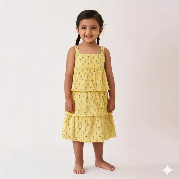 Yellow_Cotton_Floral_Print_Tiered_Dress_For_Baby_Girls