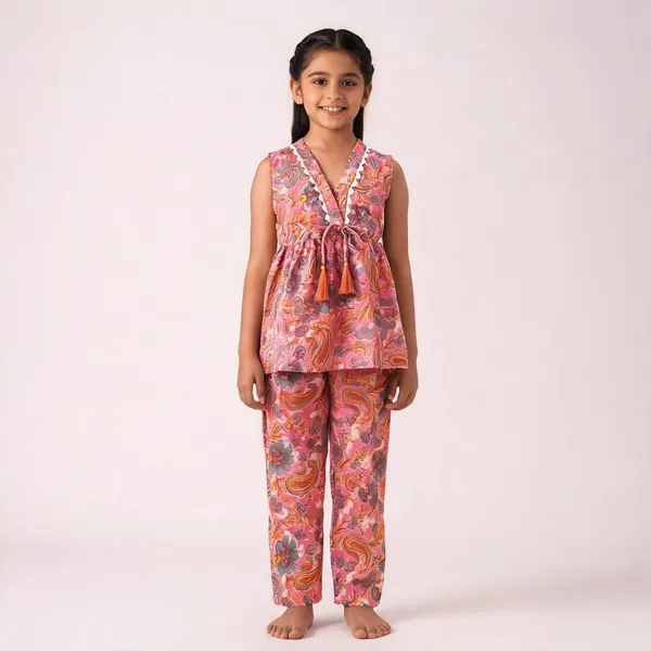 Pink_Cotton_Paisley_Print_Sleeveless_Co-Ord_Set_For_Girls