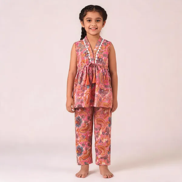 Pink_Cotton_Paisley_Print_Sleeveless_Co-Ord_Set_For_Girls