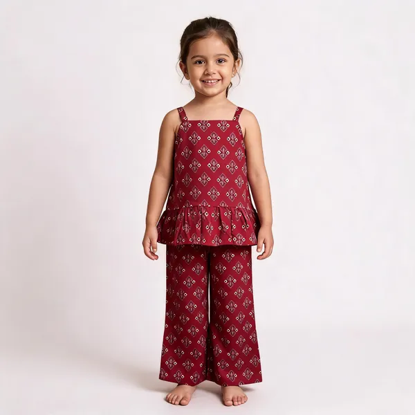 Maroon_Cotton_Printed_Sleeveless_Co-Ord_Set_For_Girls