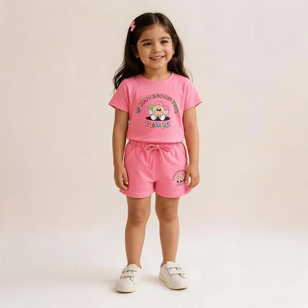 Pink_Cotton_Relaxed_Fit_T-Shirt_&_Shorts_Set_For_Girls