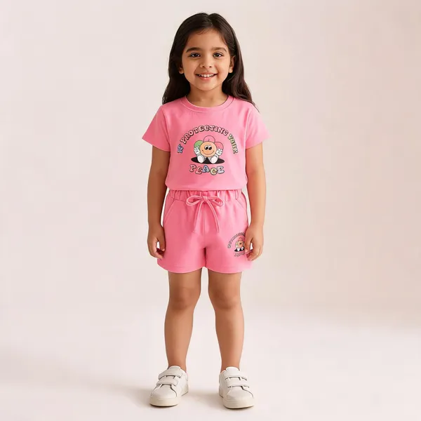 Pink_Cotton_Relaxed_Fit_T-Shirt_&_Shorts_Set_For_Girls