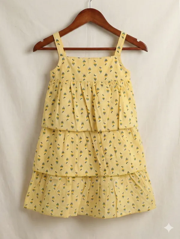 Yellow_Cotton_Floral_Print_Tiered_Dress_For_Baby_Girls