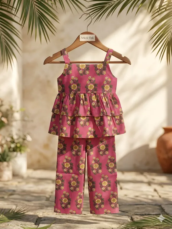 Pink_Cotton_Floral_Peplum_Co-Ord_Set_For_Girls