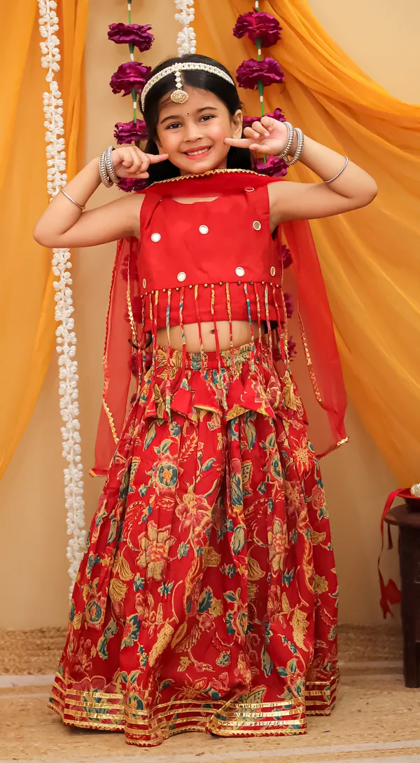 Red_Cotton_Floral_Lehenga_Choli_For_Girls