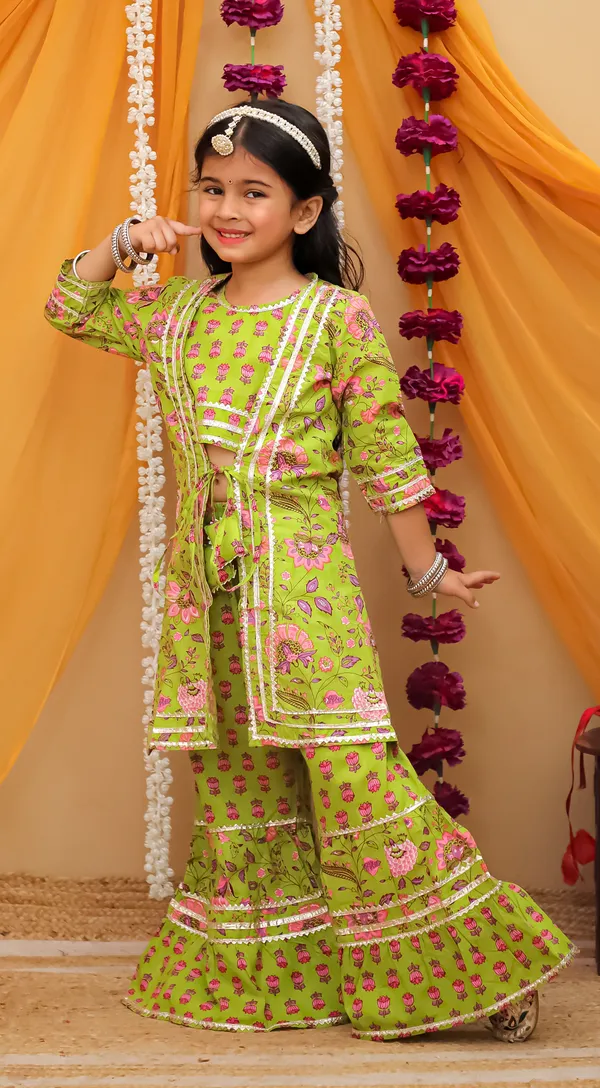 Green_Cotton_Floral_Print_Kurta_Sharara_Set_For_Girls