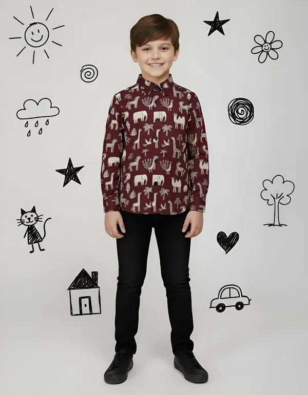 Maroon_Cotton_Regular_Fit_Printed_Shirt_For_Boys
