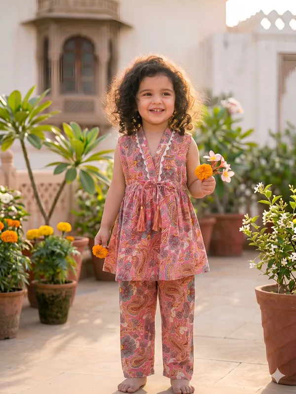 Pink_Cotton_Paisley_Print_Sleeveless_Co-Ord_Set_For_Girls
