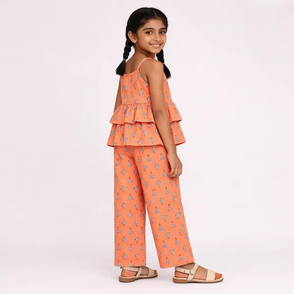Orange_Cotton_Floral_Peplum_Top_&_Pants_Co-Ord_Set_For_Girls