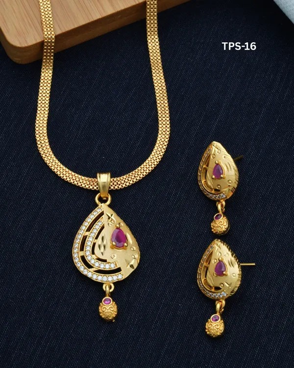 Gold_Tone_Alloy_Teardrop_Pendant_Necklace_Earrings_Set_For_Women