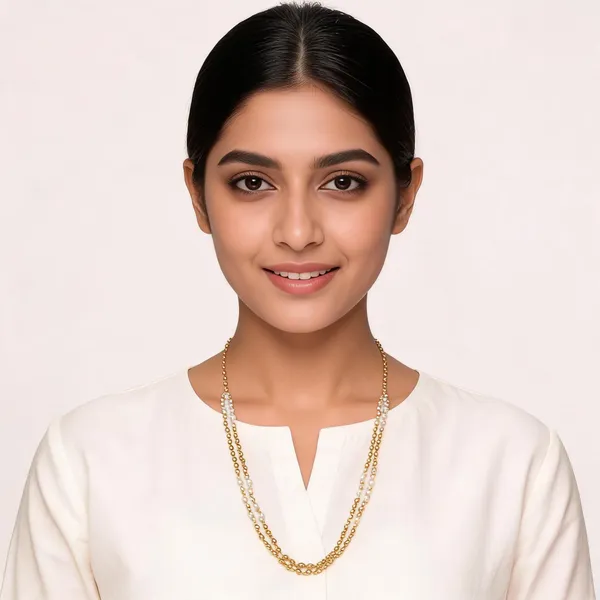 Gold_Tone_Alloy_White_Bead_Layered_Long_Necklace_For_Women