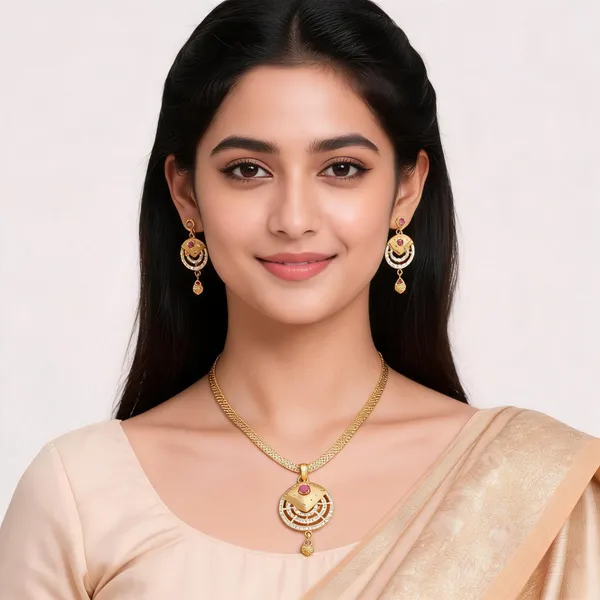 Gold_Tone_Alloy_Stone_Studded_Pendant_Necklace_Earrings_Set_For_Women