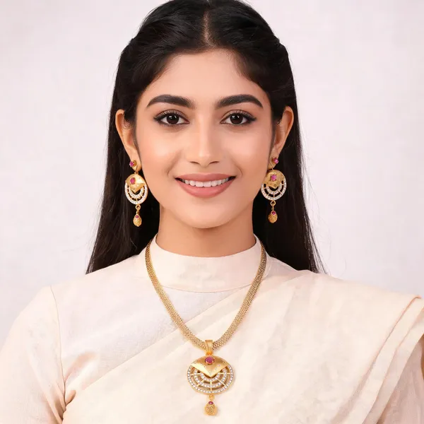 Gold_Tone_Alloy_Stone_Studded_Pendant_Necklace_Earrings_Set_For_Women