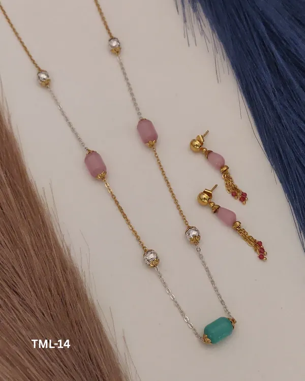 Pink_Green_Beaded_Gold_Tone_Alloy_Long_Necklace_Earrings_Set_For_Women